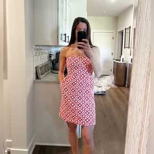 Annie Griffin Coral white print strapless dress 2
